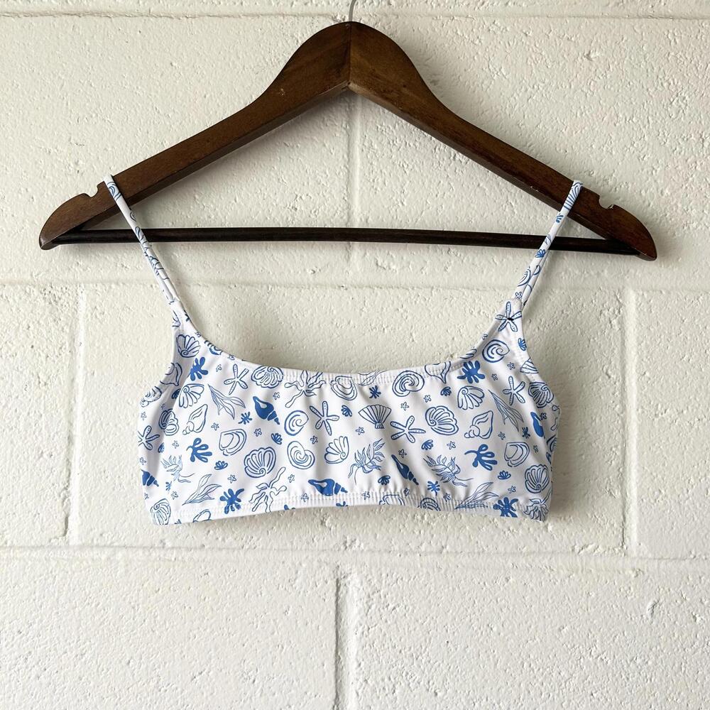 Cotton On Body Blue White Seashell Shell Swimwear Bikini Top Women's Small
